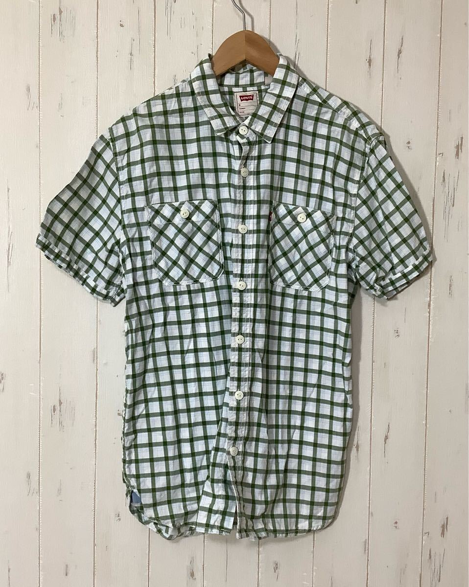 に1623 Levi's リーバイス チェック 半袖シャツ ワークシャツ M グリーン系拍卖