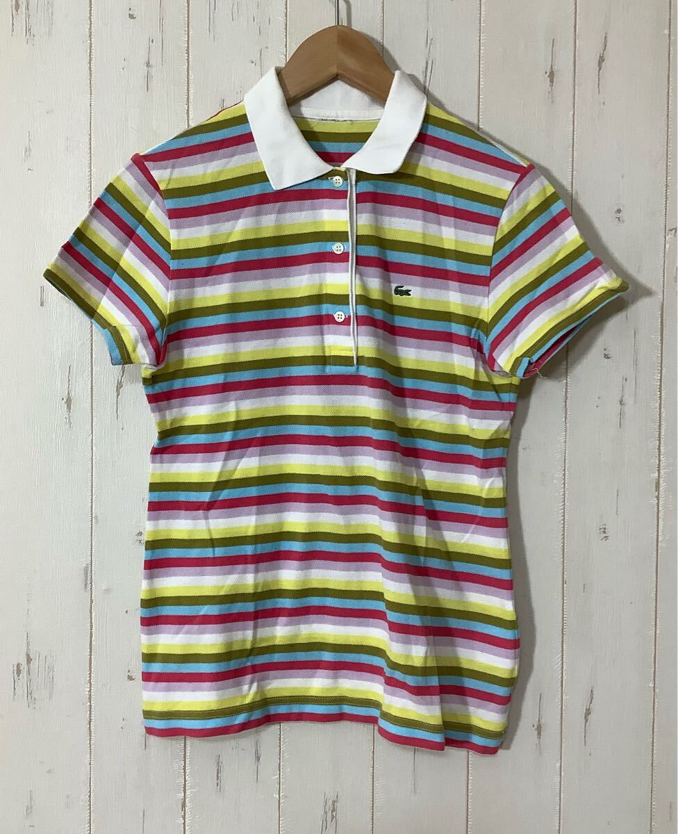 ひ1610 LACOSTE ラコステ 半袖ポロシャツ レディース マルチカラー 日本製拍卖