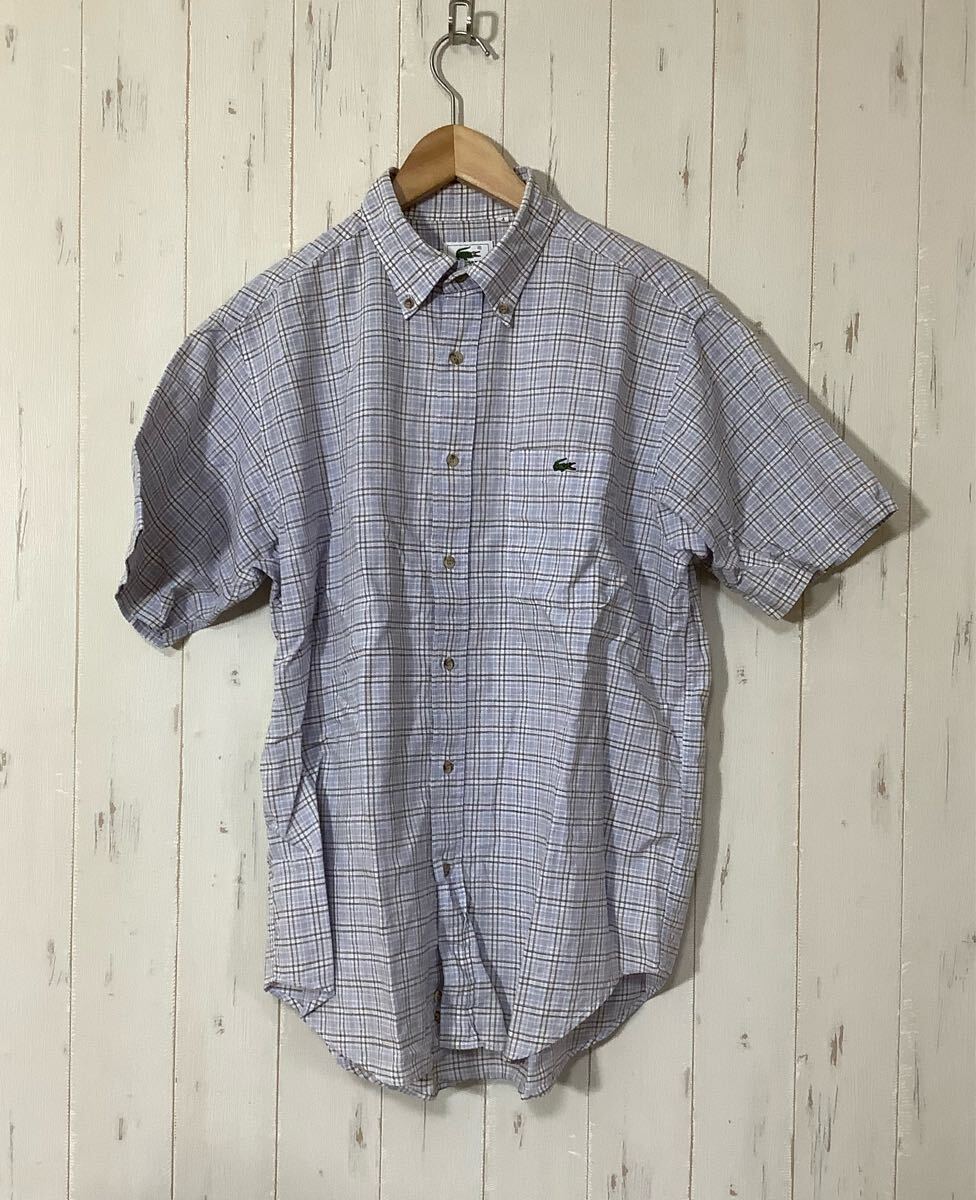 へ1640 LACOSTE ラコステ チェック 半袖シャツ 4 ボタンダウン 拍卖