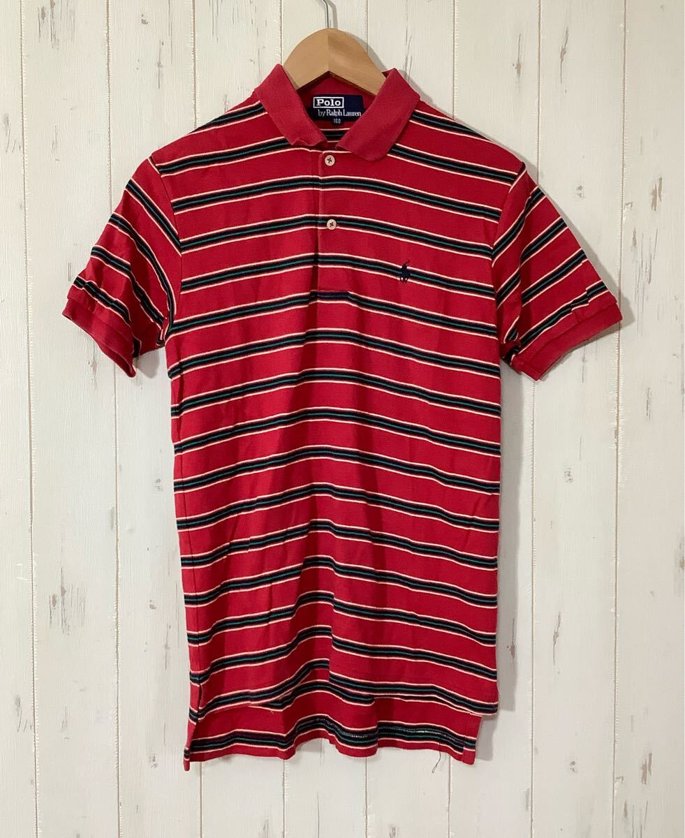 ひ1657 Polo Ralph Lauren ラルフローレン ボーダー 半袖ポロシャツ 160 キッズ レッド 拍卖