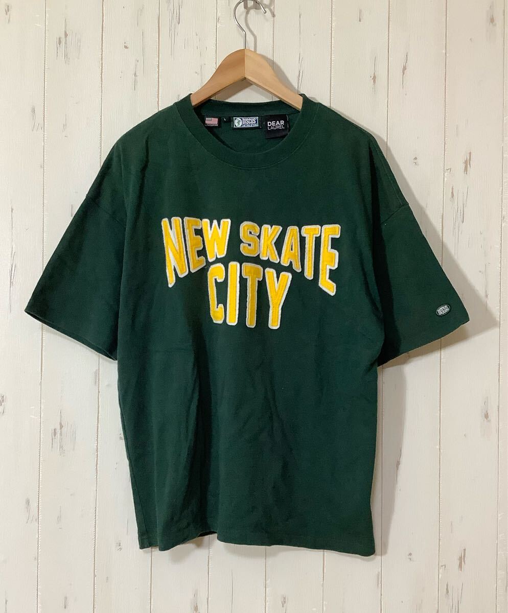 ほ1651 DISCUS DEAR LAUREL ディスカス ディアローレル コラボ 半袖Tシャツ L グリーン NEW SKATE CITY拍卖