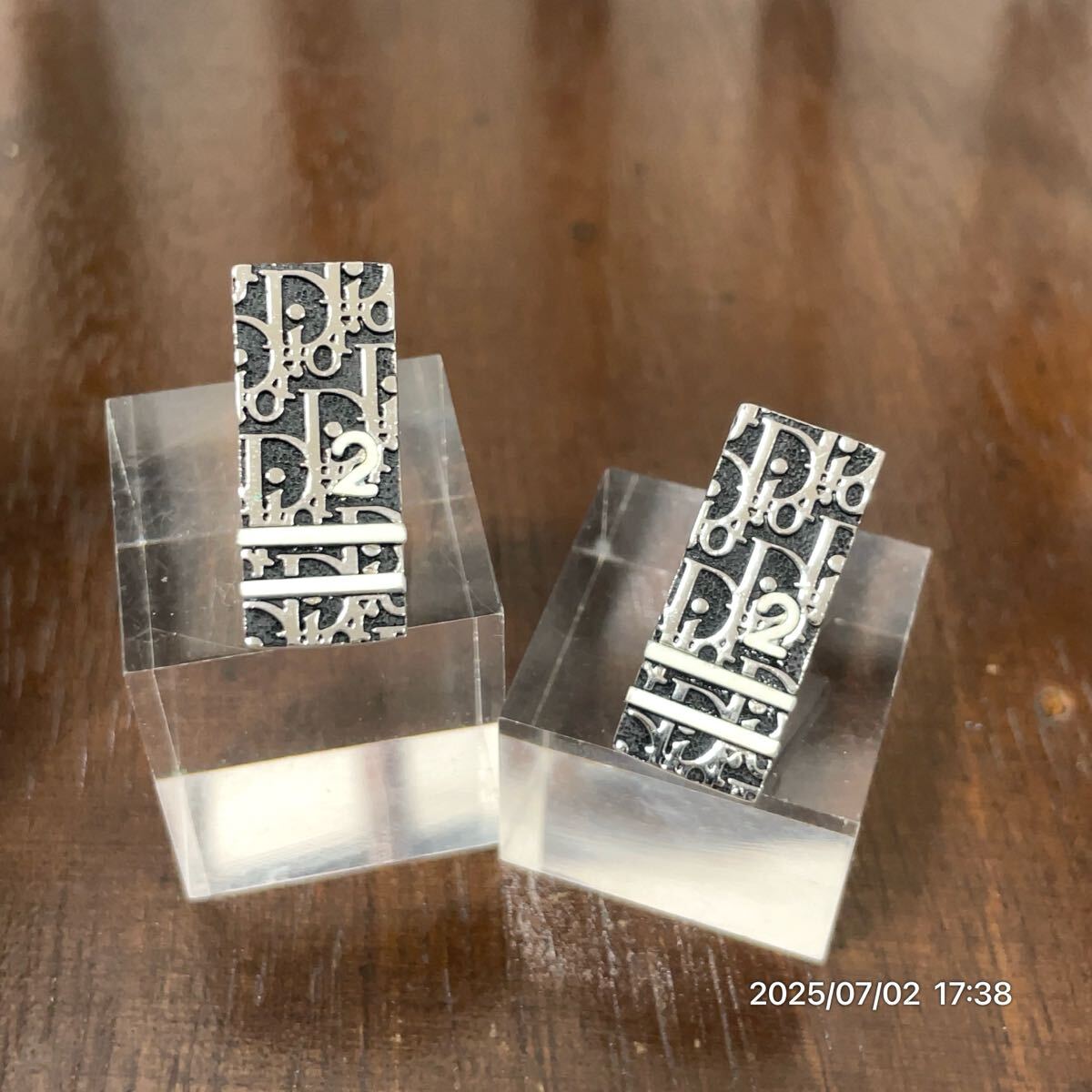 Dior クリスチャン ディオール トロッター柄 スクエア調 ブラック×ホワイト×シルバーカラー イヤリング アクセサリー 装飾品 小物拍卖