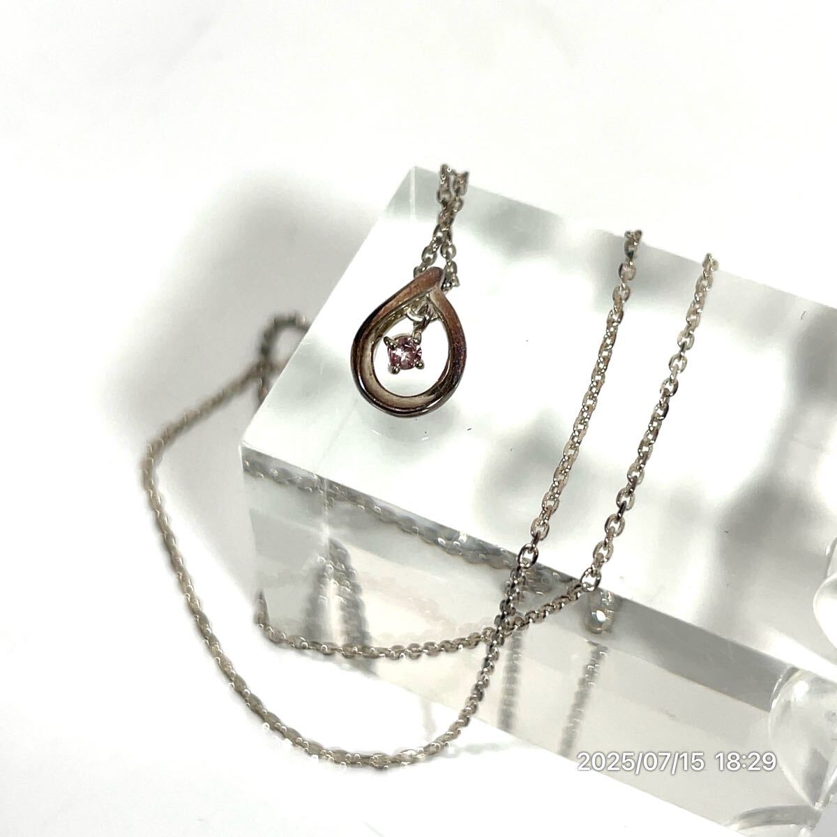 SILVER シルバー 4°C ヨンドシー 雫モチーフ ピンクカラー石 ラインストーン ネックレス ペンダント アクセサリー 装飾品 小物拍卖
