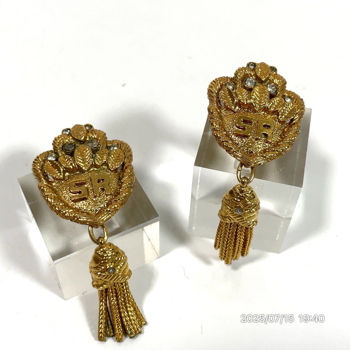 SONIA RYKIEL ソニアリキエル SRロゴ ワッペン風 フリンジ ゴールドカラー イヤリング ピアス アクセサリー 装飾品 ファッション 小物拍卖