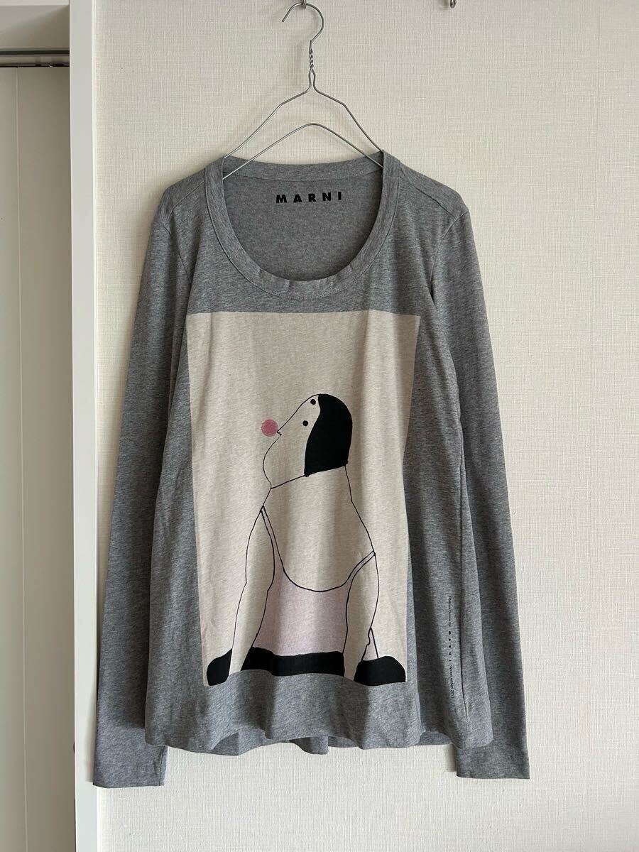 美品 マルニ グラフィック カットソー グレー アート Tシャツ トップス 綿 コットン 長袖 ロンT MARNI ☆拍卖