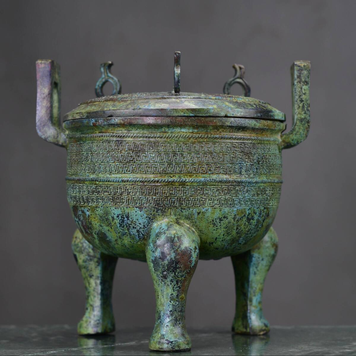 【超珍館蔵】春秋 青銅製 銘文蓋鼎 青銅器 置物 賞物 古賞物 古董品 古美術品 時代物 旧家蔵出 稀少珍蔵品拍卖