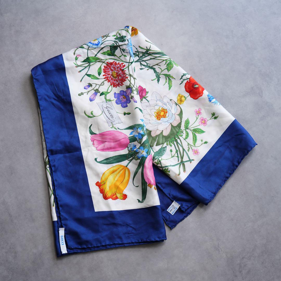 GUCCI グッチ シルクスカーフ 大判 フローラル 花柄 昆虫 ヴィンテージ オールドグッチ拍卖