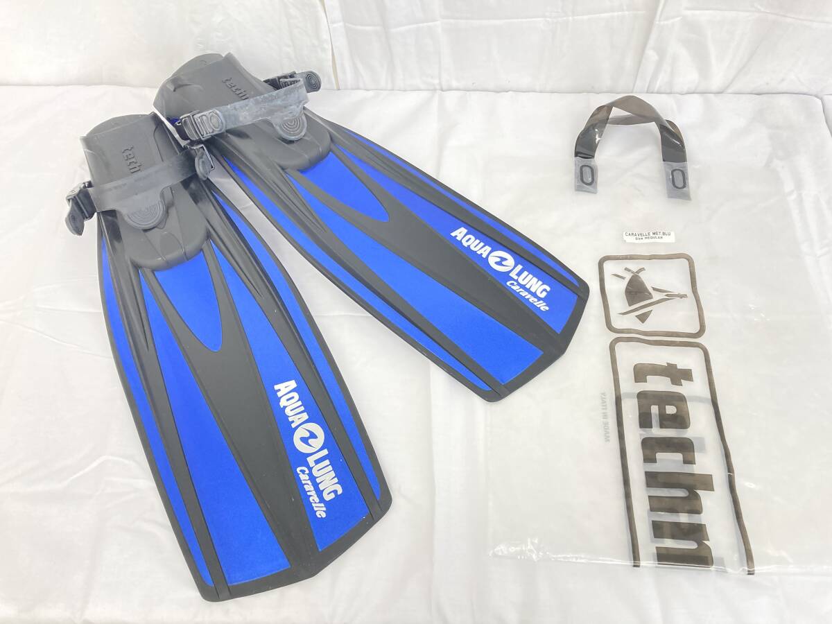 AQUALUNG キャラベルフィン アクアラング Caravelle ブルー 全長:約65㎝ technisub REGULAR made in italy ※片方歪みあり 現状品【IE23】拍卖