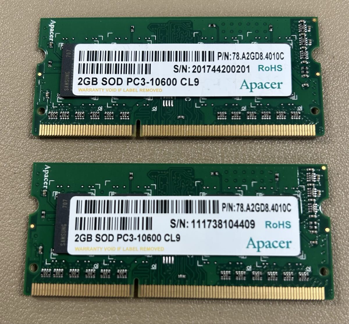 Apacer 2GB SOD PC3-10600 CL9(2点セット)拍卖