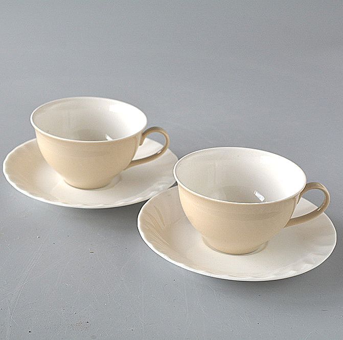 ティカップ&ソーサー 2客セット ベージュ塗分け コーヒー紅茶兼用拍卖