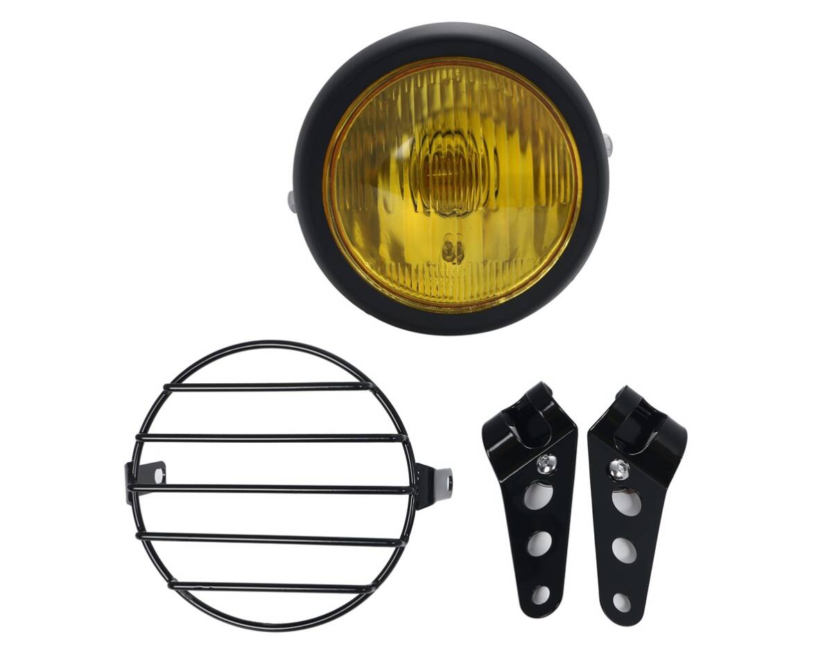 12V ビンテージ ベーツライト ヘッドライト ブラケット オフロード 5.5インチ H4 黒 黄色 TW 225 250 セロー 225 250 トリッカー 汎用品拍卖