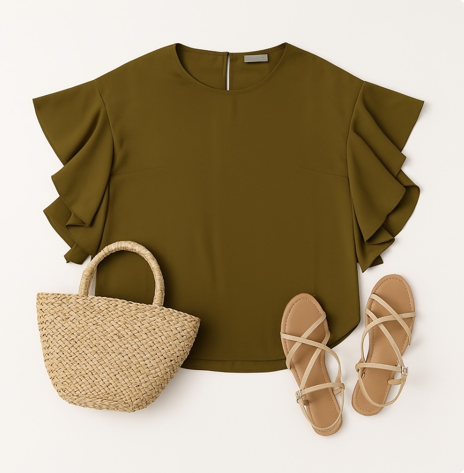 100円@J363@ NANO universe フリル スリーブ ブラウス FREE 軽やか とろみ 華奢見え 大人可愛い 美品 人気デザイン オフィス シンプル拍卖