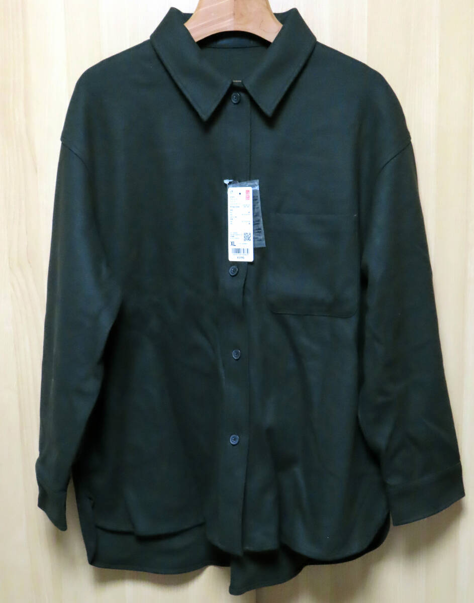 タグ付き新品 ユニクロ ブラッシュドジャージーシャツジャケット XL ダークグリーン レディース拍卖