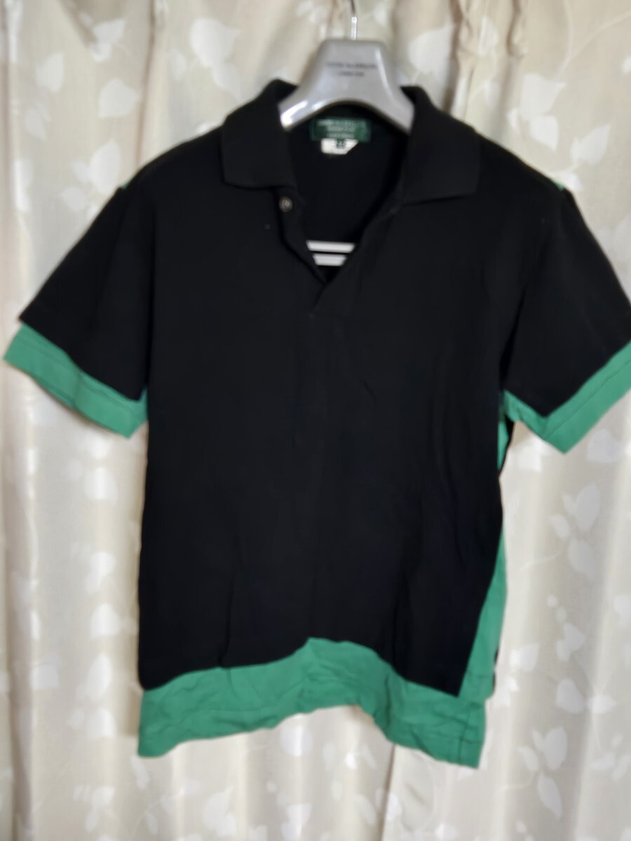COMME des GARCONS HOMME PLUS EVERGREEN コムデギャルソン ホムプリュス エバ-グリーン ドッキング半袖ポロシャツ 黒 緑 ブラック拍卖
