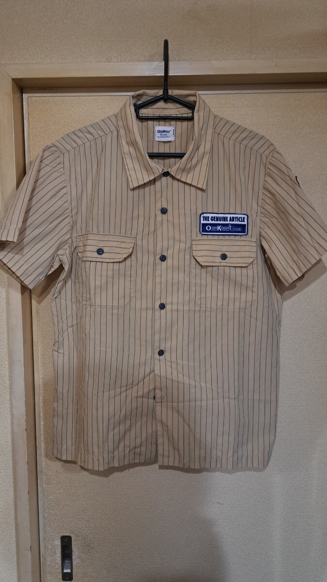 OSH KOSH オシュコシュ 半袖 ワークシャツ 表記サイズ=L(説明欄実寸あり) ストライプ 半袖 ワッペン 半袖シャツユーズド美品拍卖