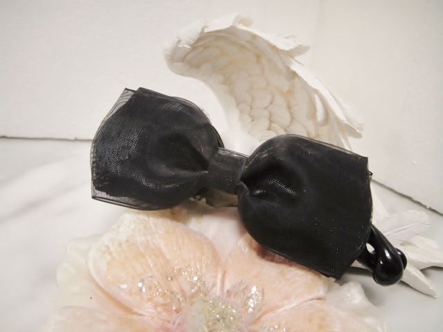 ♪ 新品 バナナクリップ『高品質/オーガンジー/ダブルリボン/フリル/ブラック/黒』♪拍卖