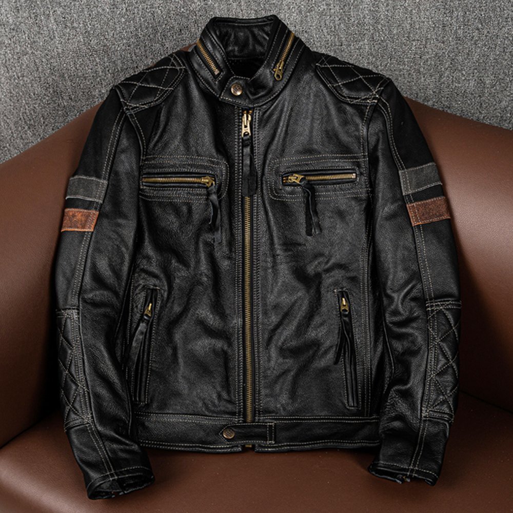 ハレーバイクレザージャケット 上品 本革 高級 牛革 ライダースジャケット 革ジャン S~5XL 拍卖