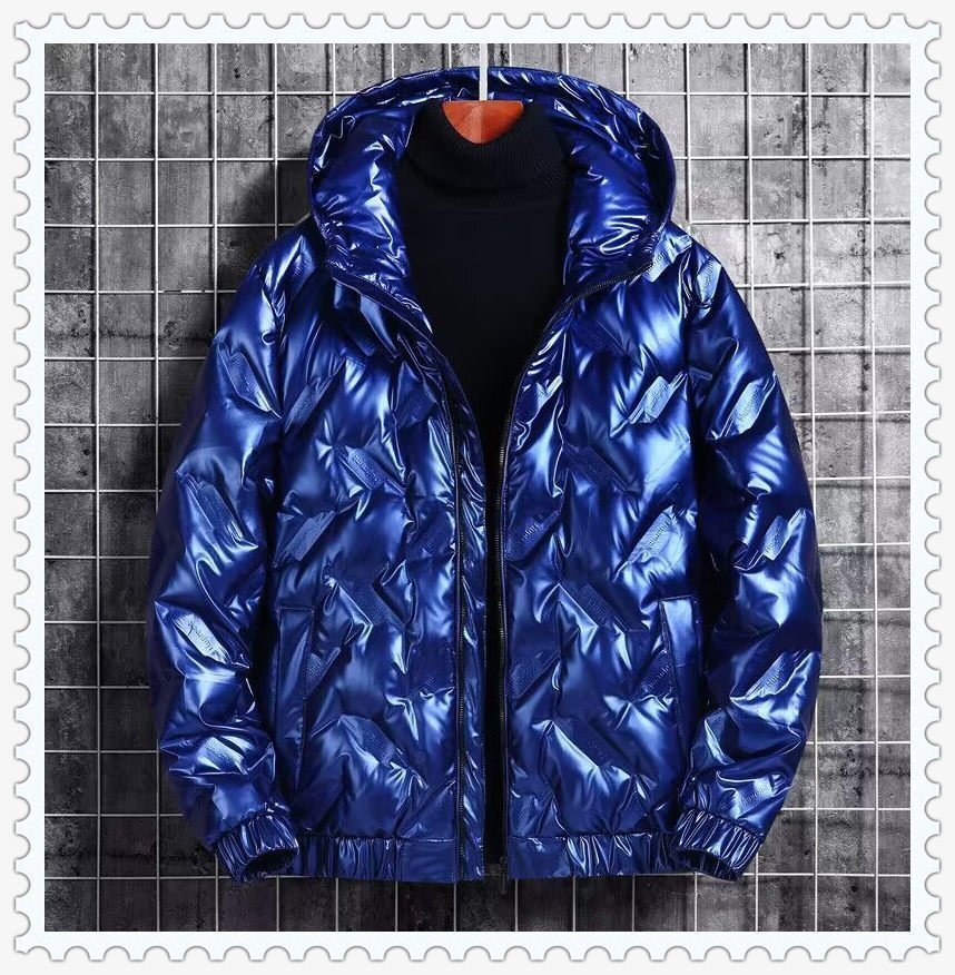 YR-STS 青 (表記M)北欧VIKINGAR 新品 メンズ ダウンジャケット フード付き 秋冬 ブルゾン 軽量ダウン 防風防寒 ピカピカ アウター拍卖