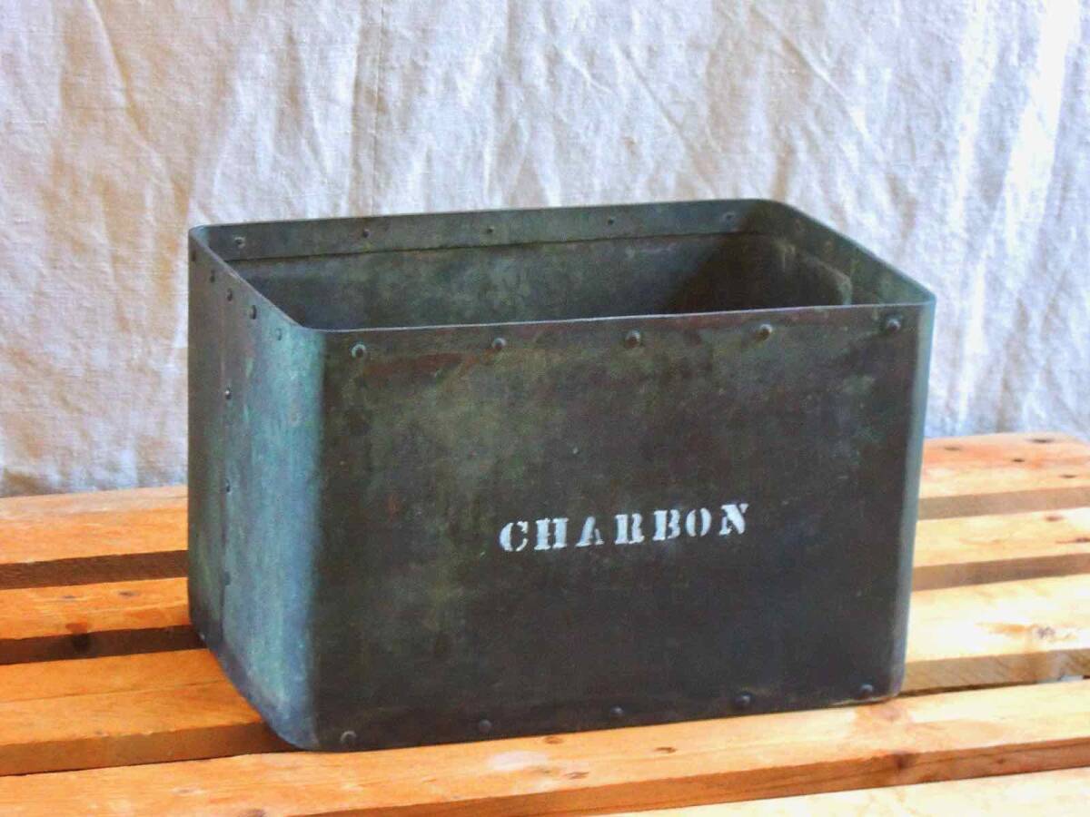 希少 30s ビンテージ 1930年代 フランス 骨董 アンティーク 銅製 ブロンズボックス 炭鉱箱 ステンシル インダストリアル 工業系 ブロカント拍卖