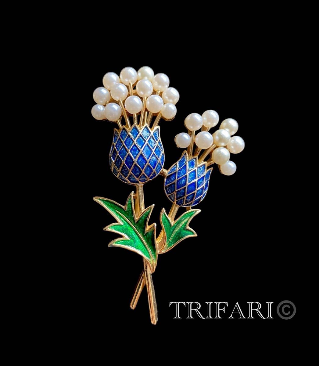TRIFARI トリファリ アザミのブローチ コスチュームジュエリー ビンテージジュエリー パール 拍卖