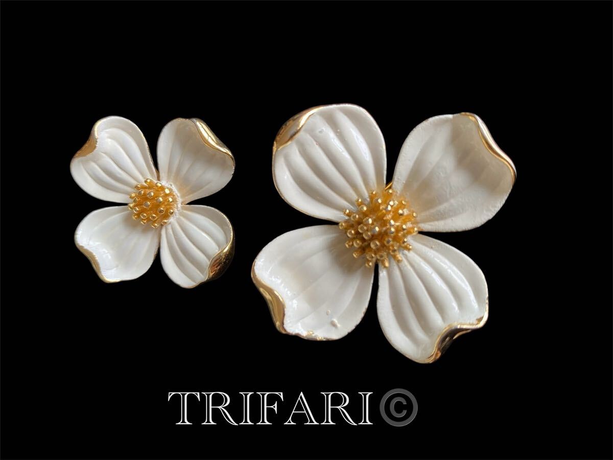 トリファリ TRIFARI ハナミズキのブローチ 2個セット コスチュームジュエリー 入学式 帯留 フラワーモチーフ 花拍卖