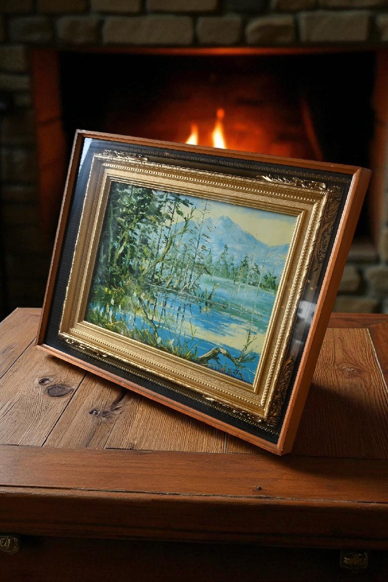 ○丹波一雄 奥日光尾瀬沼 アートボード 印刷画 画用紙用 木製額 F6号 モダン ヴィンテージ 古道具のgplus広島 2507i拍卖