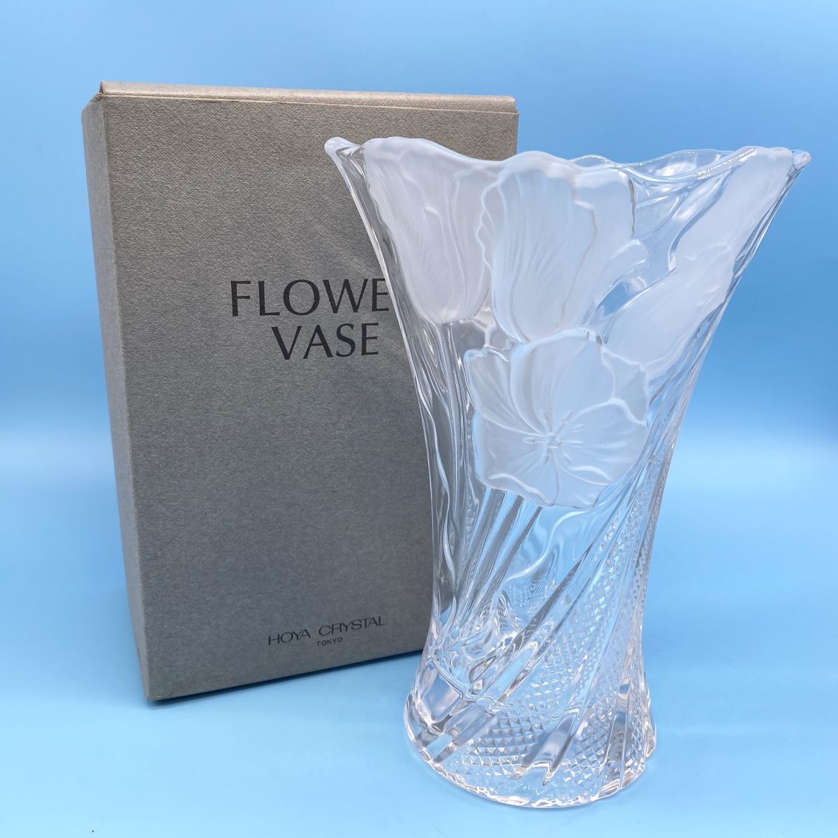 【18737Z】HOYA ホヤ クリスタル フラワーベース 花瓶 花生 花器 紙箱付 クリスタルガラス カットガラス 工芸品 経年保管品 梱包60サイズ拍卖