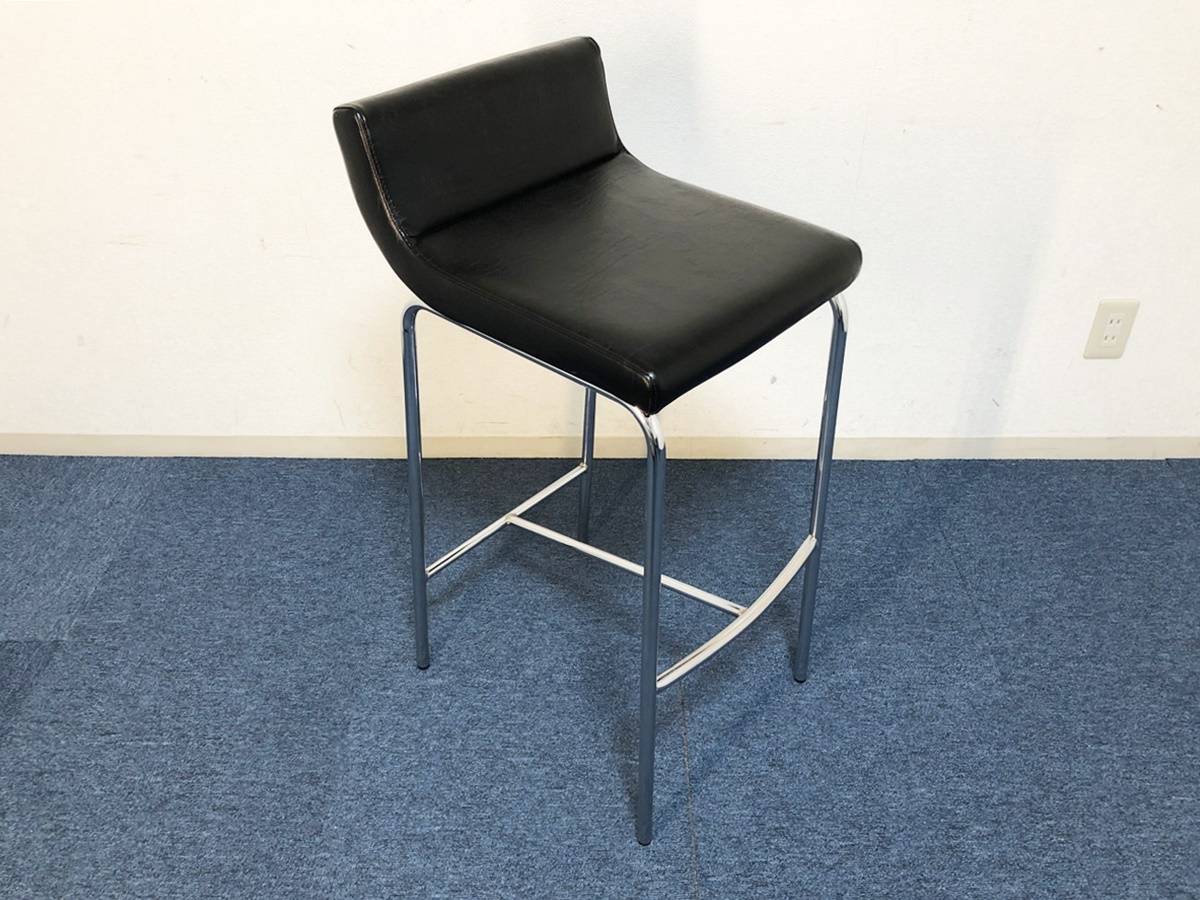 カウンターチェア背座一体型パブリックMC-132-3美品 脚部/スチールクロームメッキ 合成皮革ブラック ハイチェア モダンスタイル拍卖