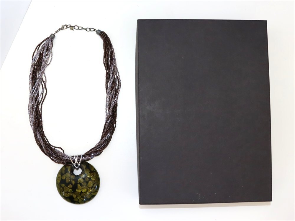 植木寛子 ガラス ネックレス ペンダント ビーズ レディース アクセサリー 首回り 約44cm A5126拍卖