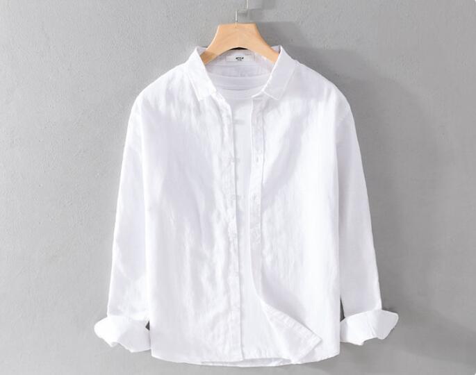 人気品上質新品リネンシャツ 長袖シャツ メンズ シャツ 麻 ヴィンテージ トレンド トップス アロハシャツ 白 サイズ選択可拍卖