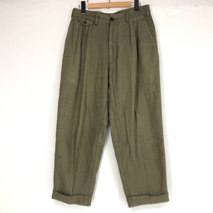 BEAMS PLUS ビームス プラス 2プリーツ リネンパンツ 麻パンツ SIZE: XS オリーブ MH632025071011拍卖
