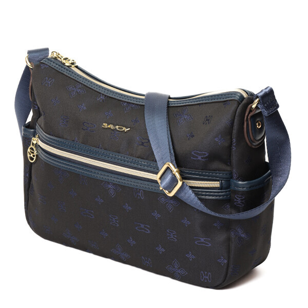 サボイ(SAVOY)おしゃれな配色の軽量ナイロン素材ショルダーバッグ/ブラックxネイビー拍卖