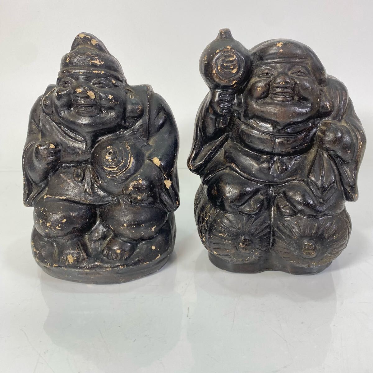 陶磁器 置物 大黒天 恵比寿 2体セット 七福神 縁起物 陶器 インテリア 飾 レトロ 古雑貨拍卖