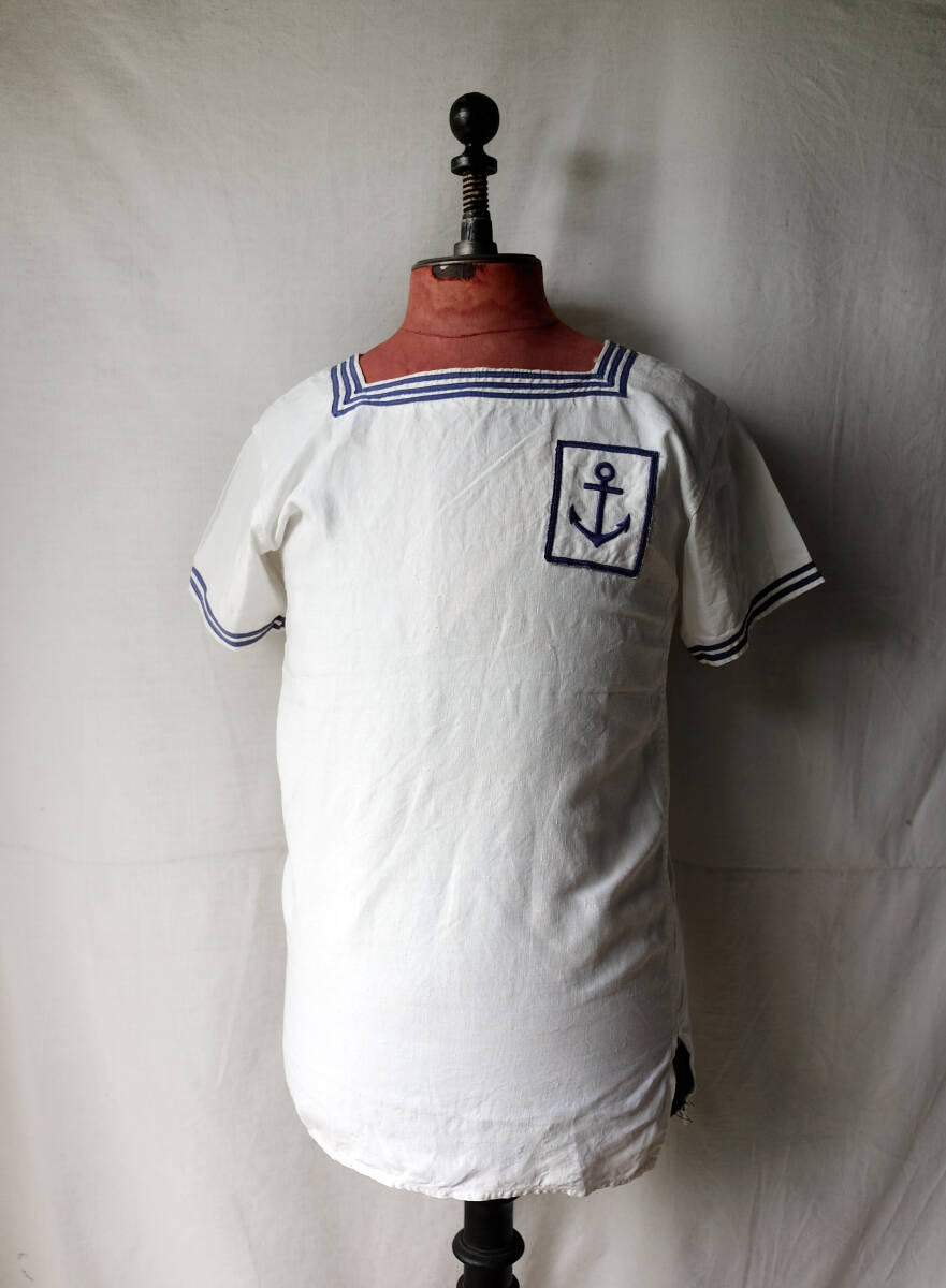 1950's ヴィンテージ フランス軍 Marine Nationale リネンTシャツ プルオーバー 50s ワークジャケット インディゴ 拍卖