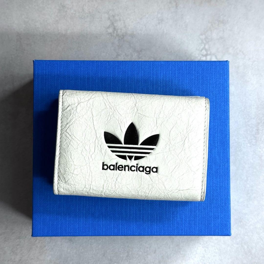 【未使用近/付属品完備/コラボ】 BALENCIAGA バレンシアガ x ADIDAS アディダス / ロゴミニウォレット 三つ折り財布 トレフォイル 721893拍卖