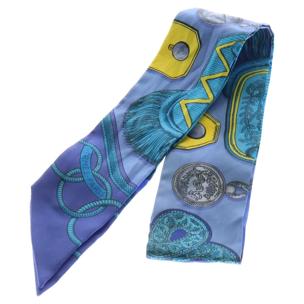 HERMES エルメス EPAULETTES 肩章 ツイリー シルクスカーフ ブルー レディース拍卖