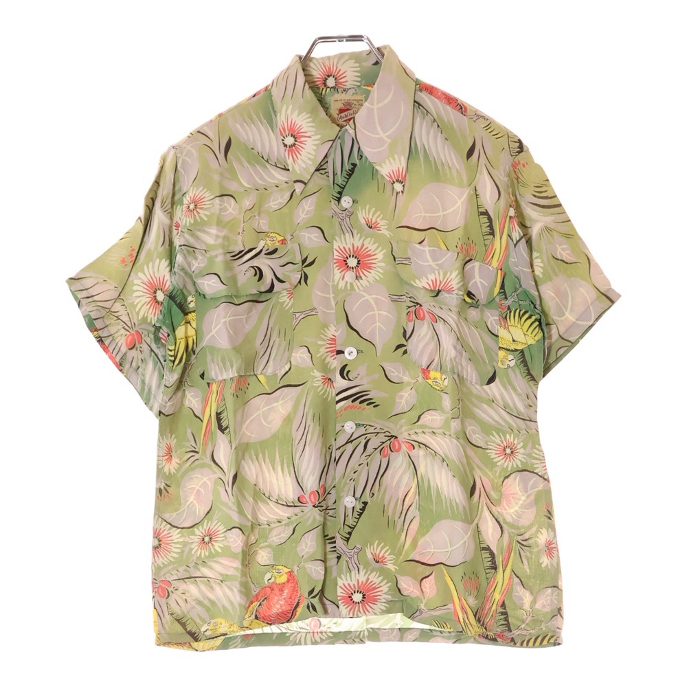 ヴィンテージ 50S アッシュフィールド デュークオブハリウッド 総柄レーヨン ハワイアン アロハ 半袖シャツ グリーン拍卖