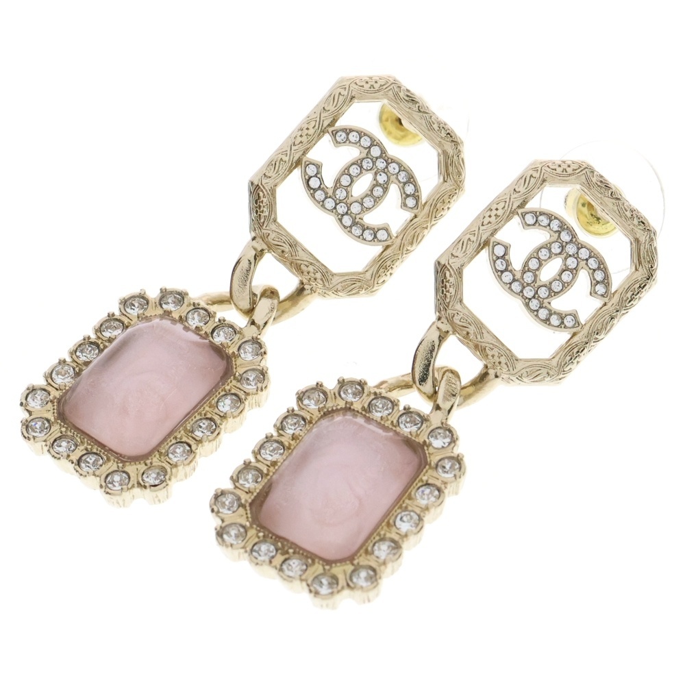 CHANEL (シャネル) B23K ココマーク ラインストーン ピアス イヤーアクセサリー ピンク×ゴールド拍卖