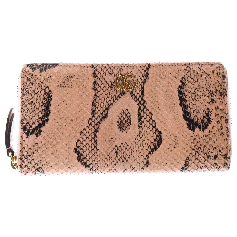 GUCCI グッチ GGマーモント ラウンドファスナー ピンク パイソン ロングウォレット 長財布 カードケース ゴールド金具 456117拍卖