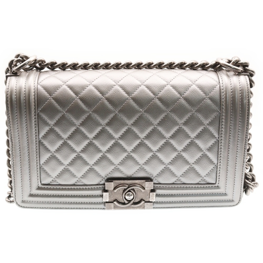 CHANEL シャネル ボーイシャネル25 ココマーク キャビアスキン チェーンショルダーバッグ シルバー拍卖