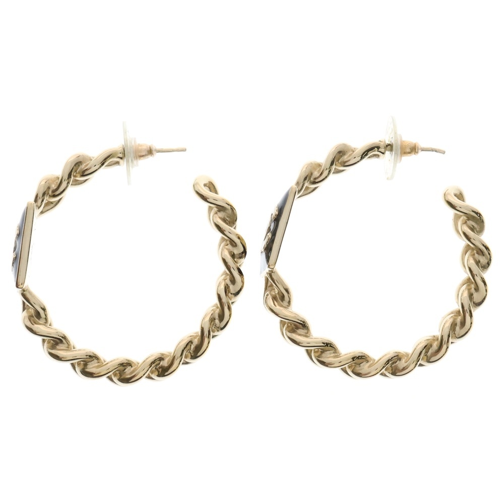 CHANEL シャネル ココマーク チェーンフープピアス レディース ゴールド/ブラック B22A拍卖