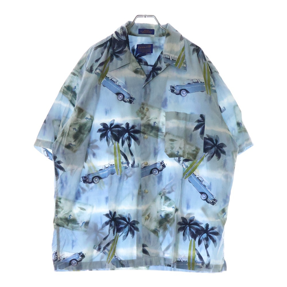 PENDLETON ペンドルトン ALOHA OPEN COLLAR COTTON RAYON S/S SHIRT アロハ コットン レーヨン 総柄 オープンカラー 半袖シャツ ブルー拍卖