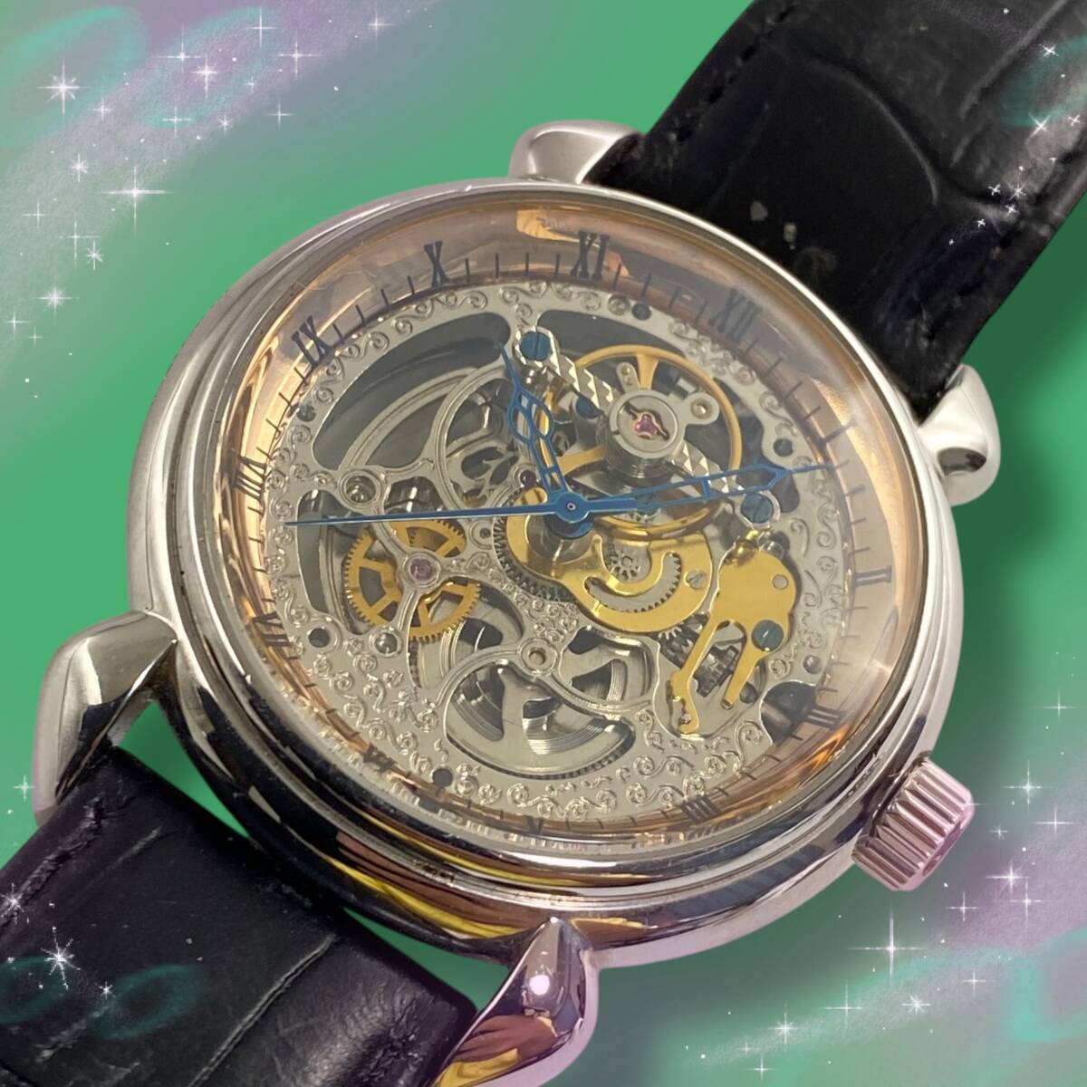 《不動品》 アルカフトゥーラ ARCA FUTURA メンズ腕時計 17石 17JEWELS スケルトン ローマン 防水 AT 自動巻き 正規ベルト拍卖