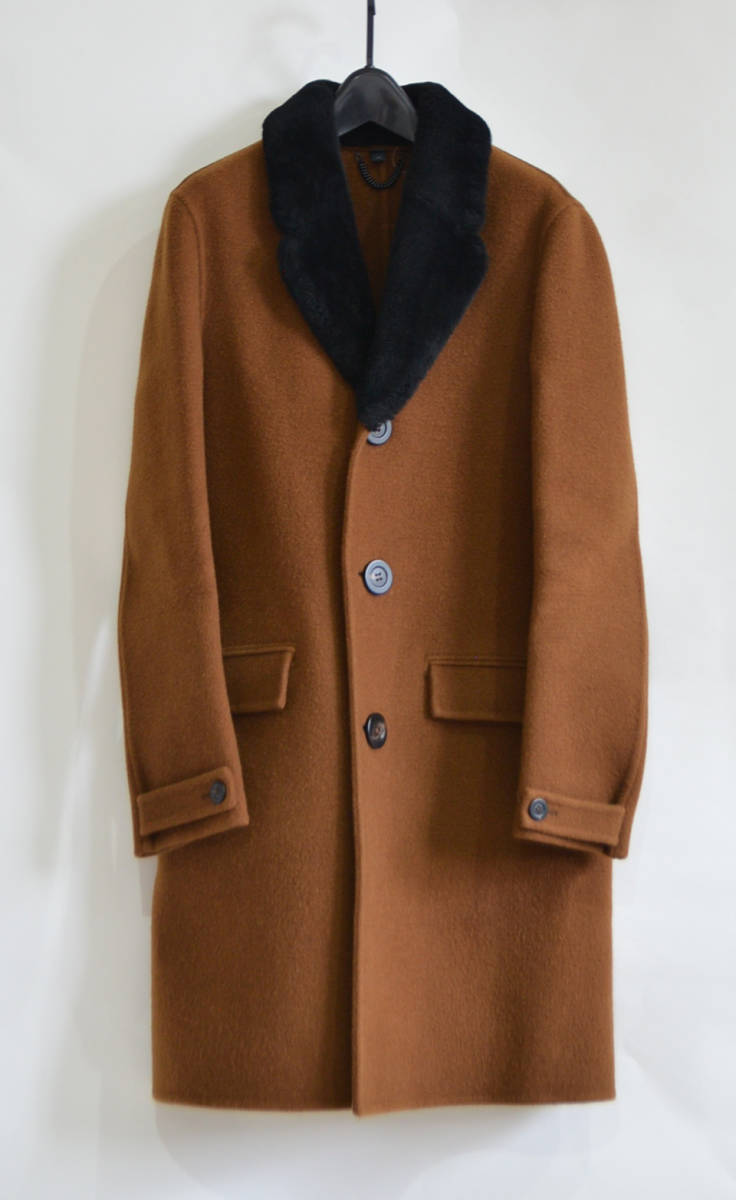 BURBERRY PRORSUM バーバリー プローサム ウール100% 襟元ファー ショールカラーコート 46 ブラウン Y-288608拍卖