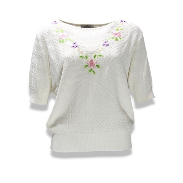 良品 ◆超レア◆ 正規品 Vintage VALENTINO ヴァレンティノ フラワー エンブロイダリー 半袖 トップス 44 ホワイト イタリア製拍卖