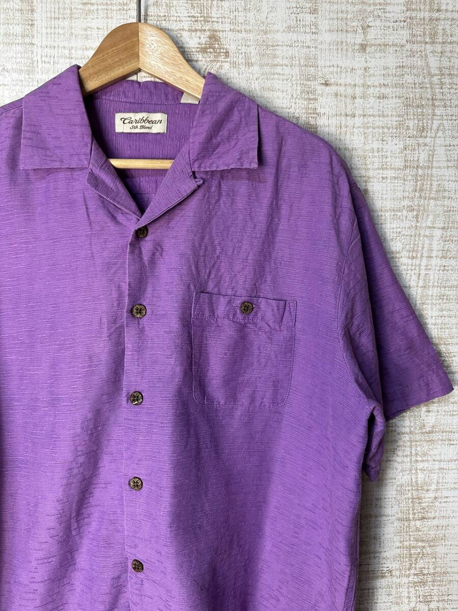 ☆US古着 半袖シャツ オープンカラー シルクシャツ アロハシャツ ポケット パープル紫【L】 ◆5060◆拍卖