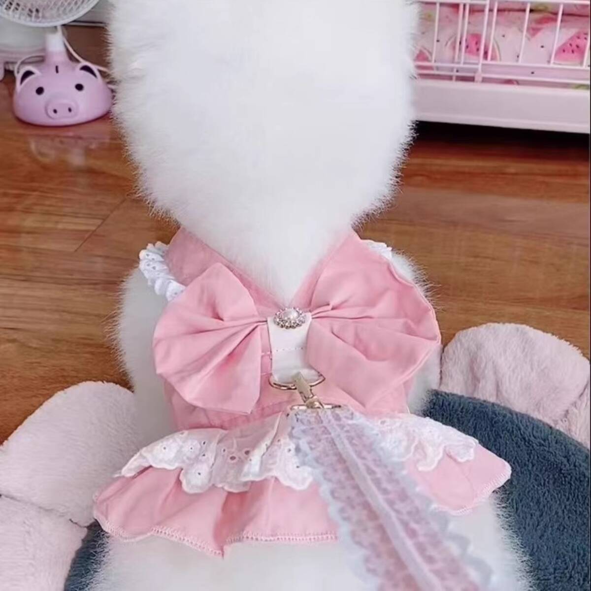 犬 猫用 ハーネス レースリボン付き 胸当て 花柄装飾 簡単着脱ボタン リード対応 おしゃれ 小型犬 ペット用 セーフティベスト拍卖