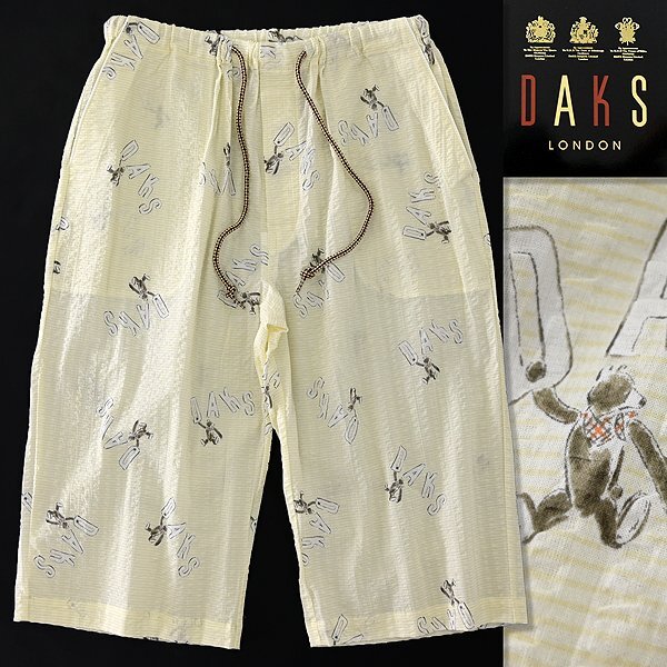 新品 ダックス テディベア プリント シアサッカー ハーフ パンツ M 黄 【P29171】 日本製 春夏 DAKS LONDON イージー ショート ショーツ拍卖