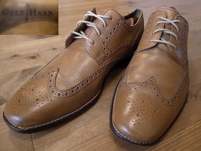 COLEHAAN コールハーン 革靴 茶 ウィングチップ レザーシューズ NIKE AIR ソール USA仕入 サイズ 9M 約27㎝拍卖