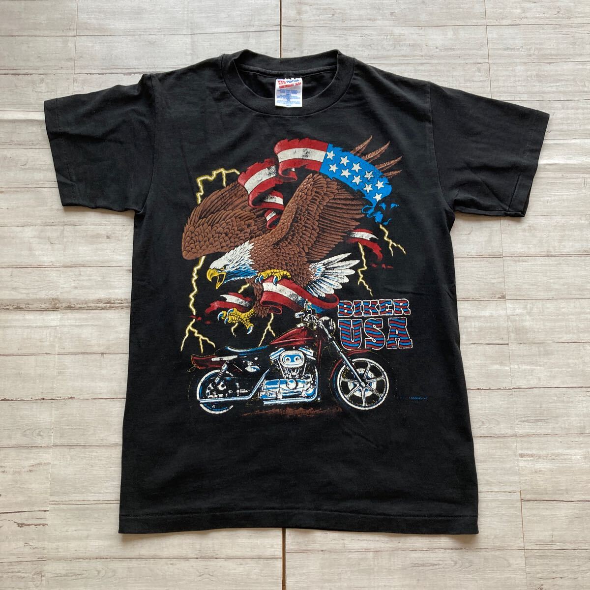 BIKER USA プリントTシャツ Hanes HEAVYWEIGHT 50/50 BLACK Tシャツ サイズS MADE IN USA拍卖